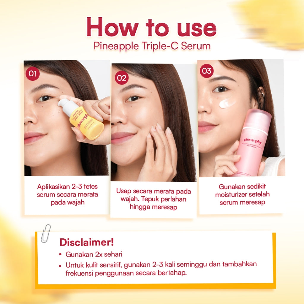 Glowsophy Pineapple Triple-C Glow 30ml Brightening Serum with Hyaluronic Acid Mencerahkan Warna Kulit Wajah Menjaga Kelembapan Wajah Meratakan Warna Kulit Menjaga Skin Barrier Whitening Brightening dengan Niacinamide Vitamin C Serum Eksfoliasi Wajah