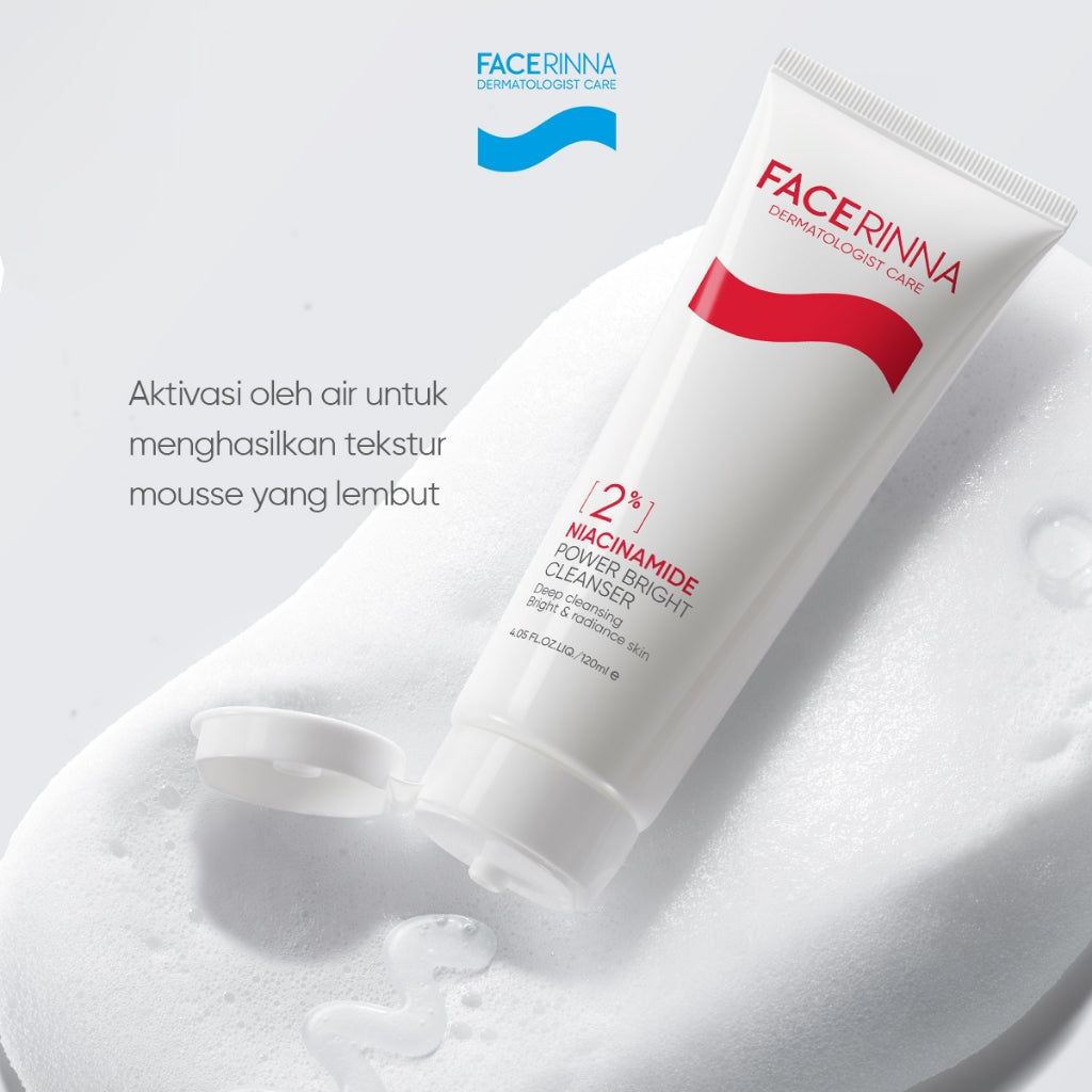FACERINNA 2% Niacinamide Power Bright Cleanser 70ml / 120ml | Sabun Cuci Muka Mencerahkan Wajah Melembabkan kelembaban | Sabun Muka Pembersih Wajah Facial Wash Brightening Skincare Face Wash Glowing, Anti-Acne, Exfoliating | Gentle Amino Formula