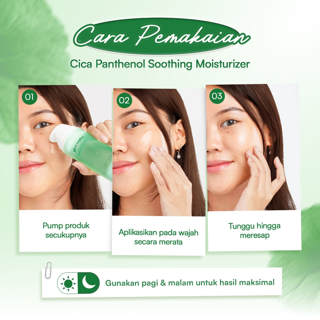 Glowsophy Bundle 3Pcs CICA Panthenol Soothing Moisturizer Calming Redness Mugwort Gel Day and Night Skincare 100 ml Gel Pelembab Kulit Berjerawat Membantu Menenangkan Jerawat Kemerahan
