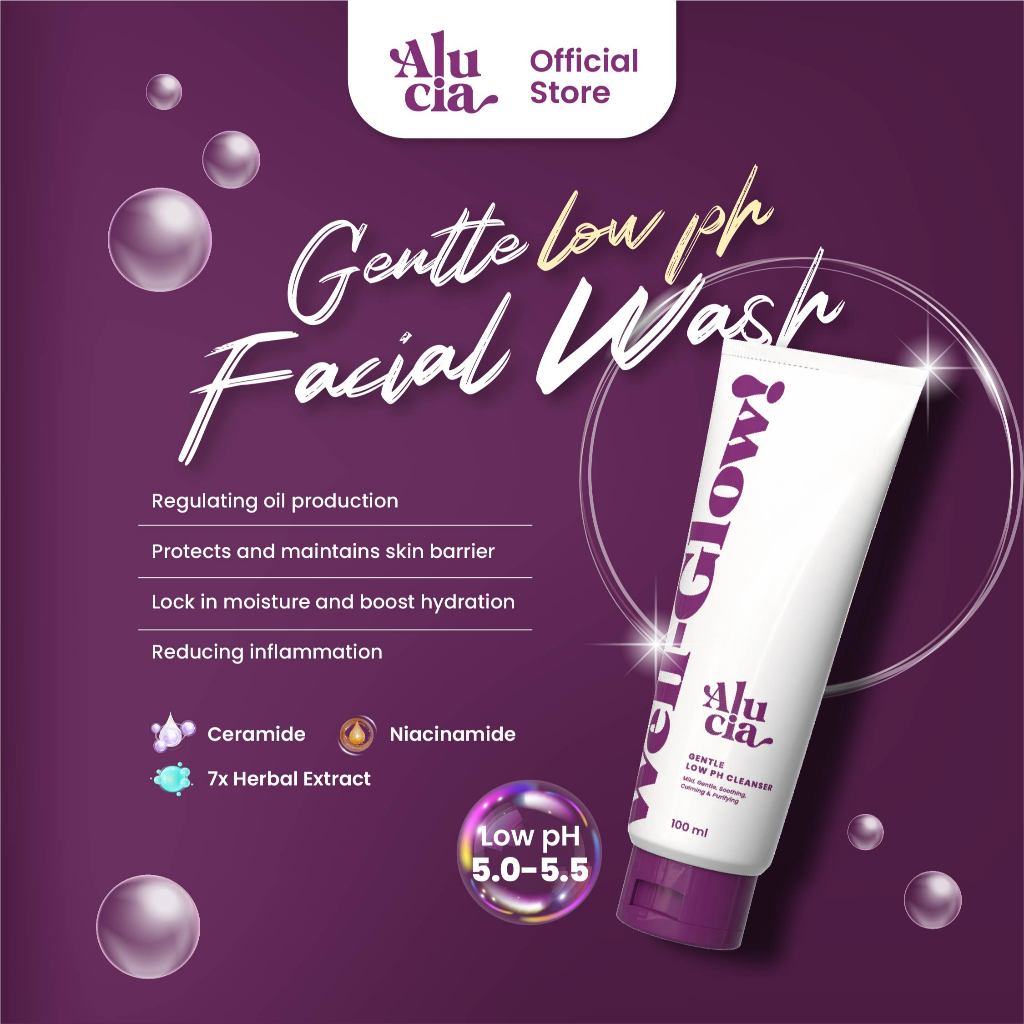 [BUNDLE ACNE & GLOW] ALUCIA Well-Glow! and Acne Clear Gentle Low pH Cleanser with 1% Salicylic Acid Facial Face Wash Sabun Cuci Muka Acne Prone Skin Normal Sensitive Skin Low pH 5.0 - 5.5 by Alucia Official