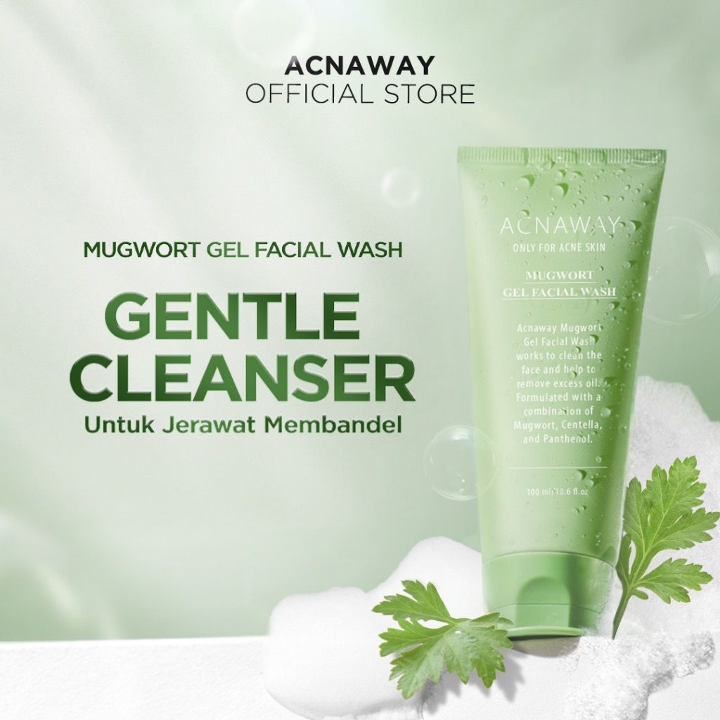 ACNAWAY Mugwort Gel Facial Wash - Acne Friendly Gentle Cleanser Sabun Cuci Muka Untuk Kulit Berjerawat Sensitif Wajah Bersih Tidak Kering Face Wash Sabun Muka Oil Control Fungal Acne Safe Skincare Daily Cleanser All Skin Type Facewash Pembersih Wajah