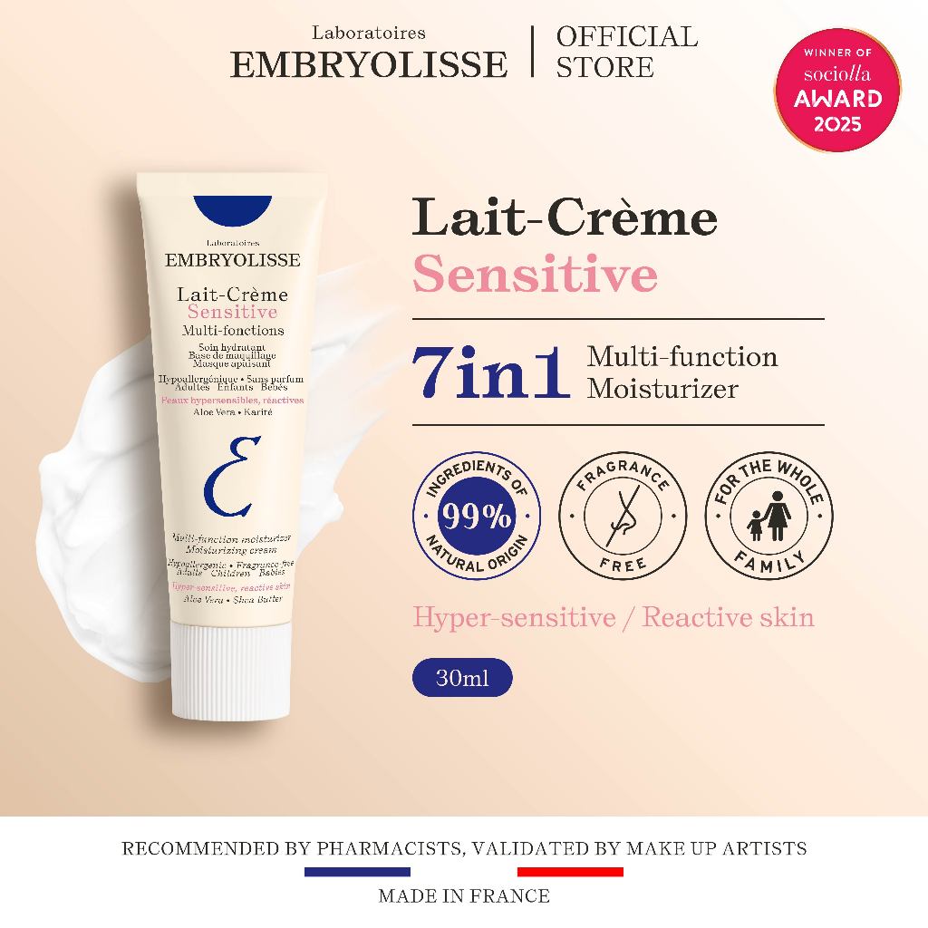 Embryolisse Lait-Creme Sensitive 30ml 7 IN 1 Pelembab Moisturizer Wajah Makeup Cleanser Remover Makeup Base Primer Masker Wajah