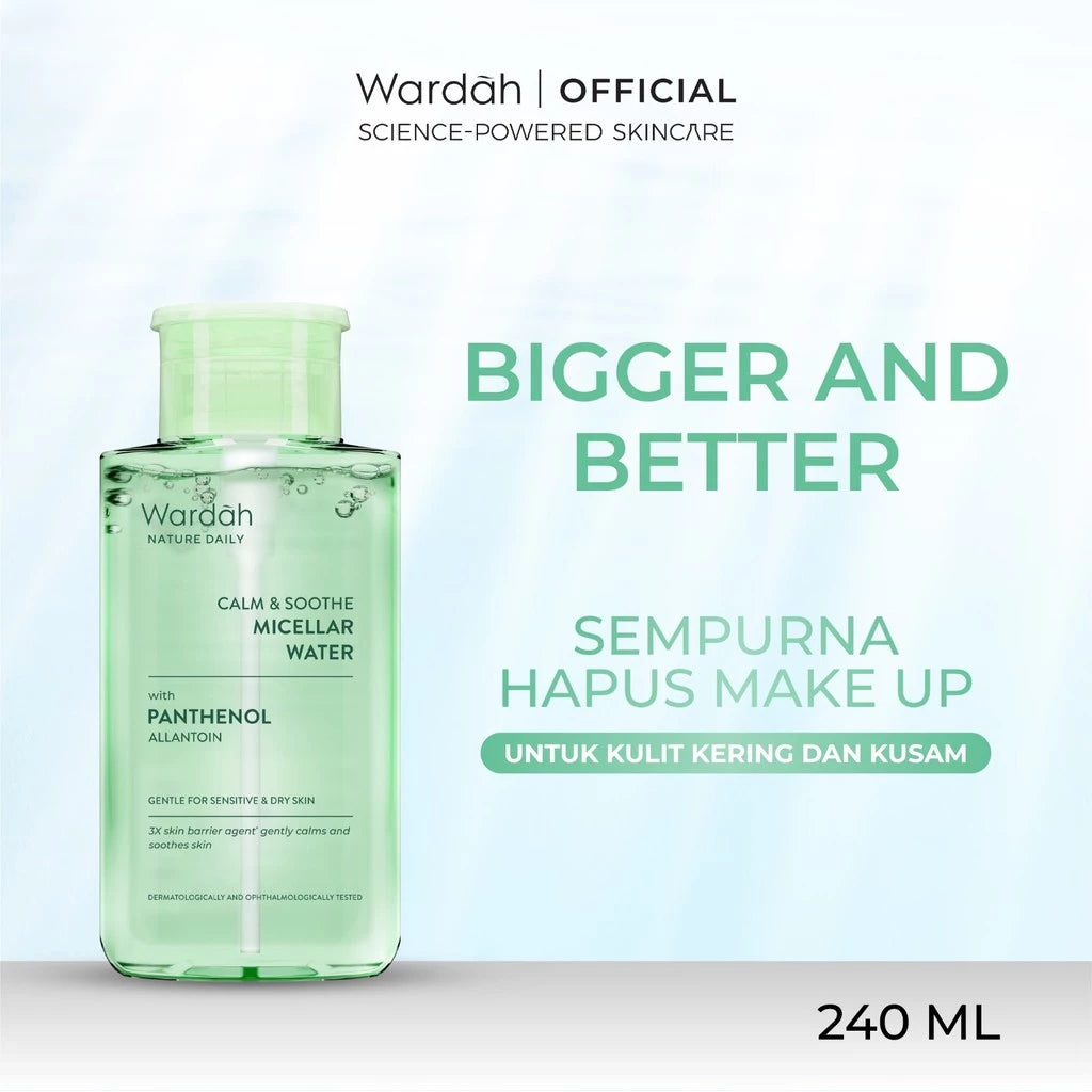 WARDAH Micellar Water All Series Perfect Bright Calm and Soothe Nature Daily Acnederm Lightening Oil Infused Pembersih Wajah Make Up Remover Waterproof Tanpa Bilas Skincare
