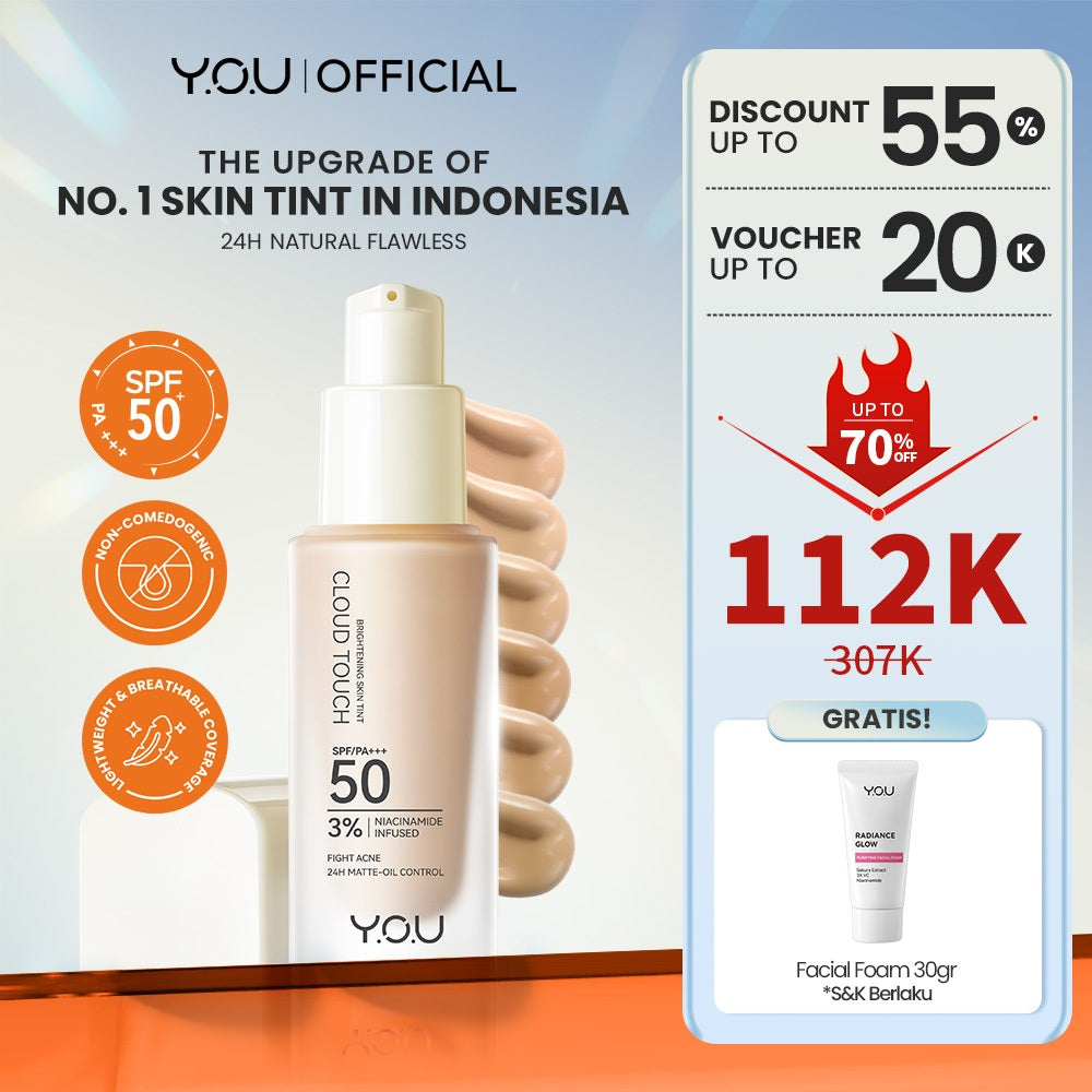 [NEW & UPGRADE] YOU Cloud Touch 3% Niacinamide Brightening Skin Tint For ALL Skin Sensitive Skin Perfect Coverage Liquid Foundation Serum Tint 24h Matte Oil Control SPF 50 No Oxidation