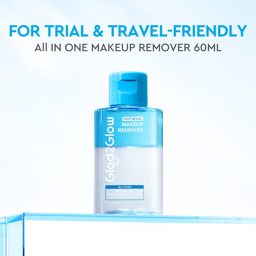 [NEW LAUNCH]Glad2Glow All IN ONE MAKEUP REMOVER Untuk Semua Kulit Lembut cleansing oil Micellar water Penghapus Makeup Waterproof Hapus Riasan Tahan Air dengan dan Dual-Phase Makeup Melting Solution Tanpa Iritasi untuk Kulit Sensitif g2glow official store
