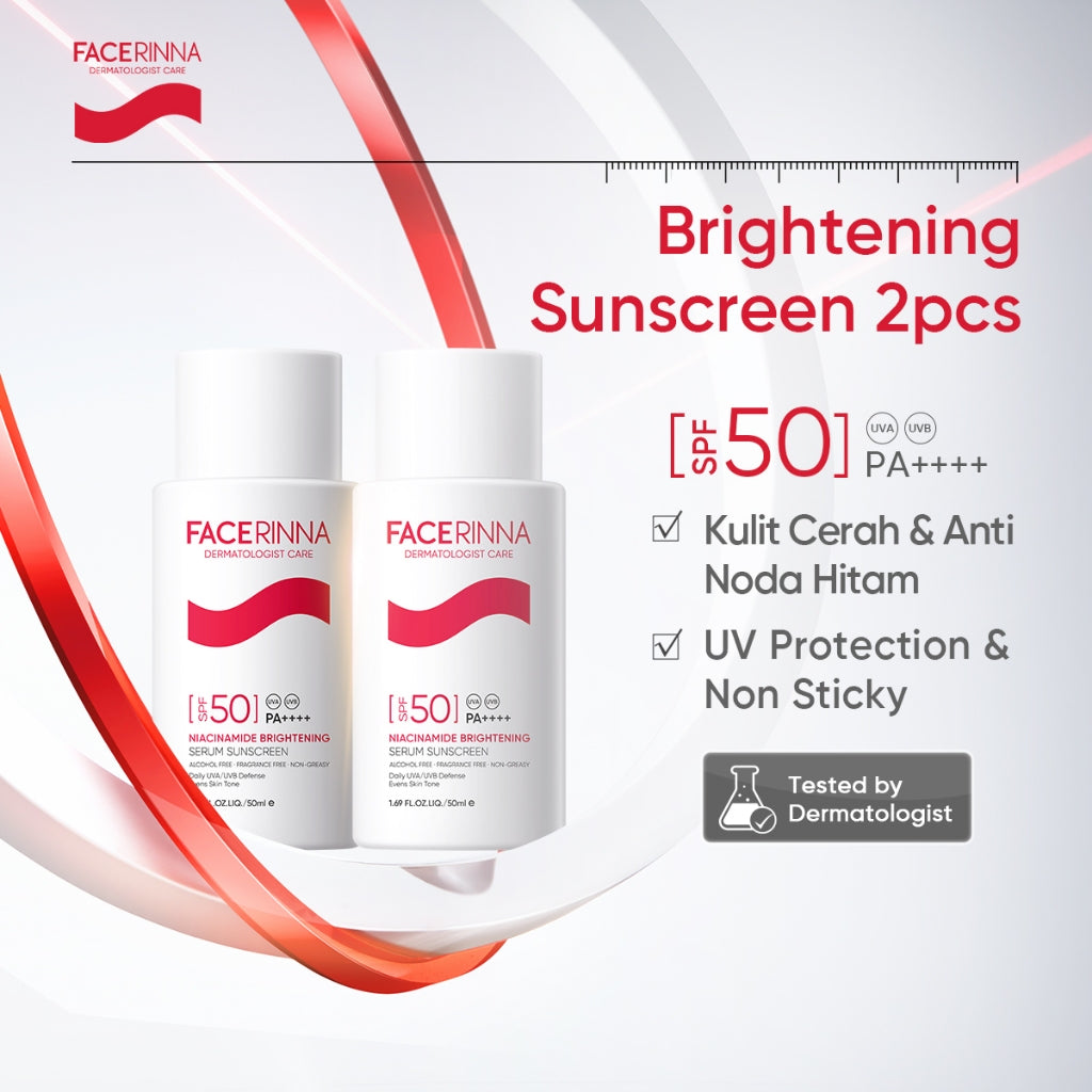 [Big Size 50ML]Facerinna Niacinamide Brightening Serum Sunscreen SPF 50 PA++++ | Proteksi UV  Daily UV Defense Physical Sunscreen Menyerap Cepat Mencerahkan Fades Dark Spots Tone Up Cream Sunscreen Wajah Sunblock Kulit Berminyak berjerawat/Sensitif