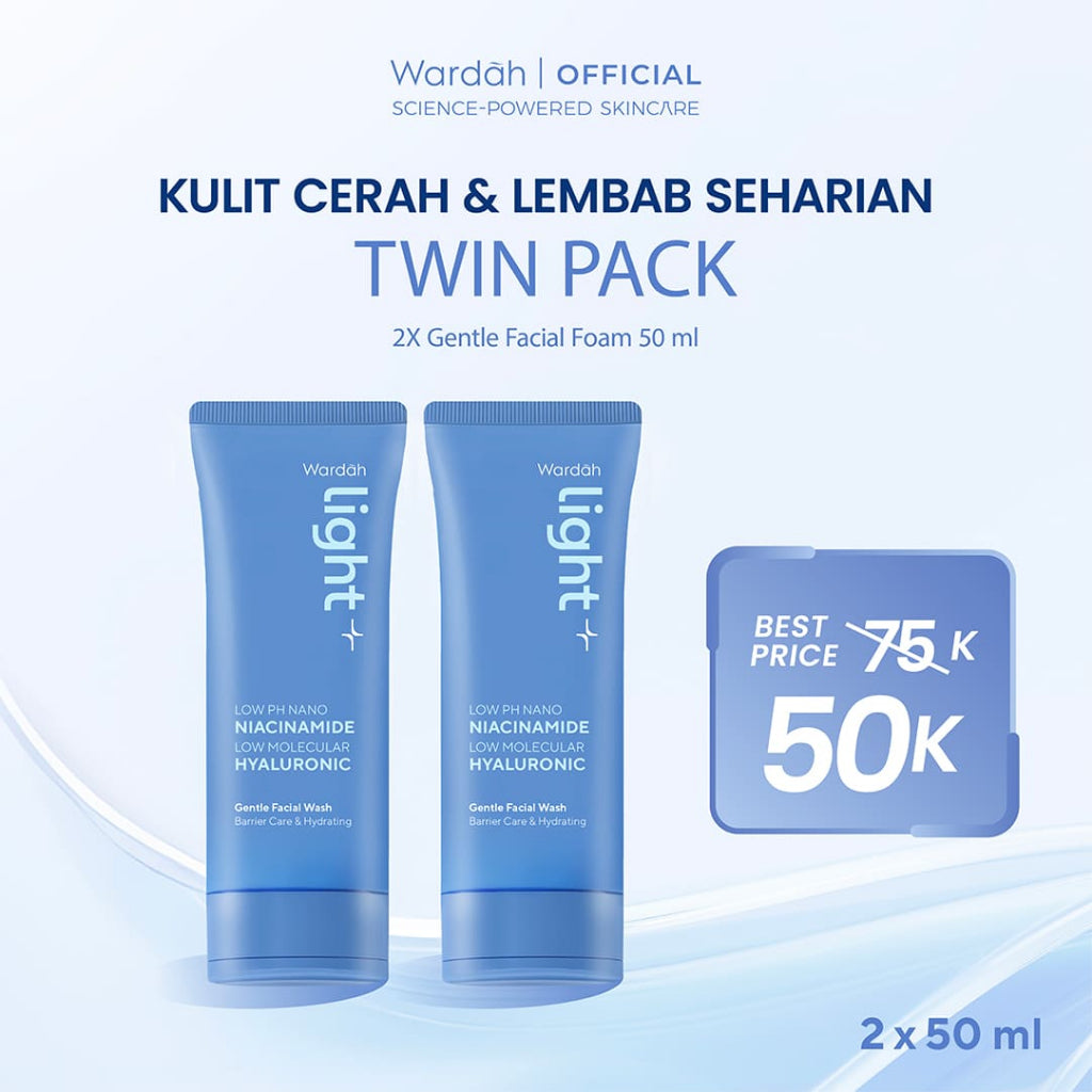 [TWINPACK] Light+ by Wardah Low pH Nano Niacinamide Hyaluronic Zinc Whip Facial Foam 100 ml | Light+ by Wardah Low pH Nano Niacinamide Low Molecular Hyaluronic Gentle Facial Wash 100 ml | Lightening Facial Wash Skincare Face Wash Sabun Cuci Muka
