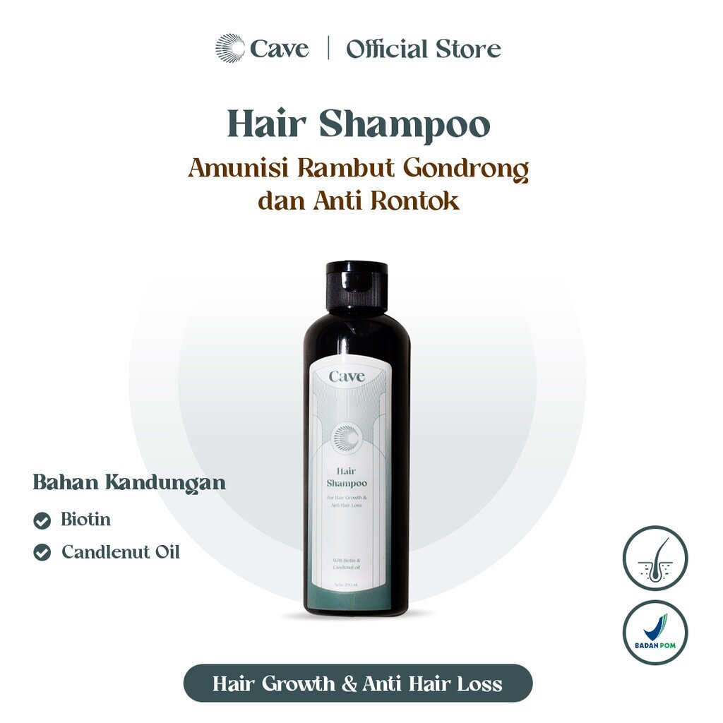 CAVE Hair Shampoo 200 ml - Penumbuh Pemanjang Pelebat Rambut Pria Mengurangi Rontok & Kebotakan