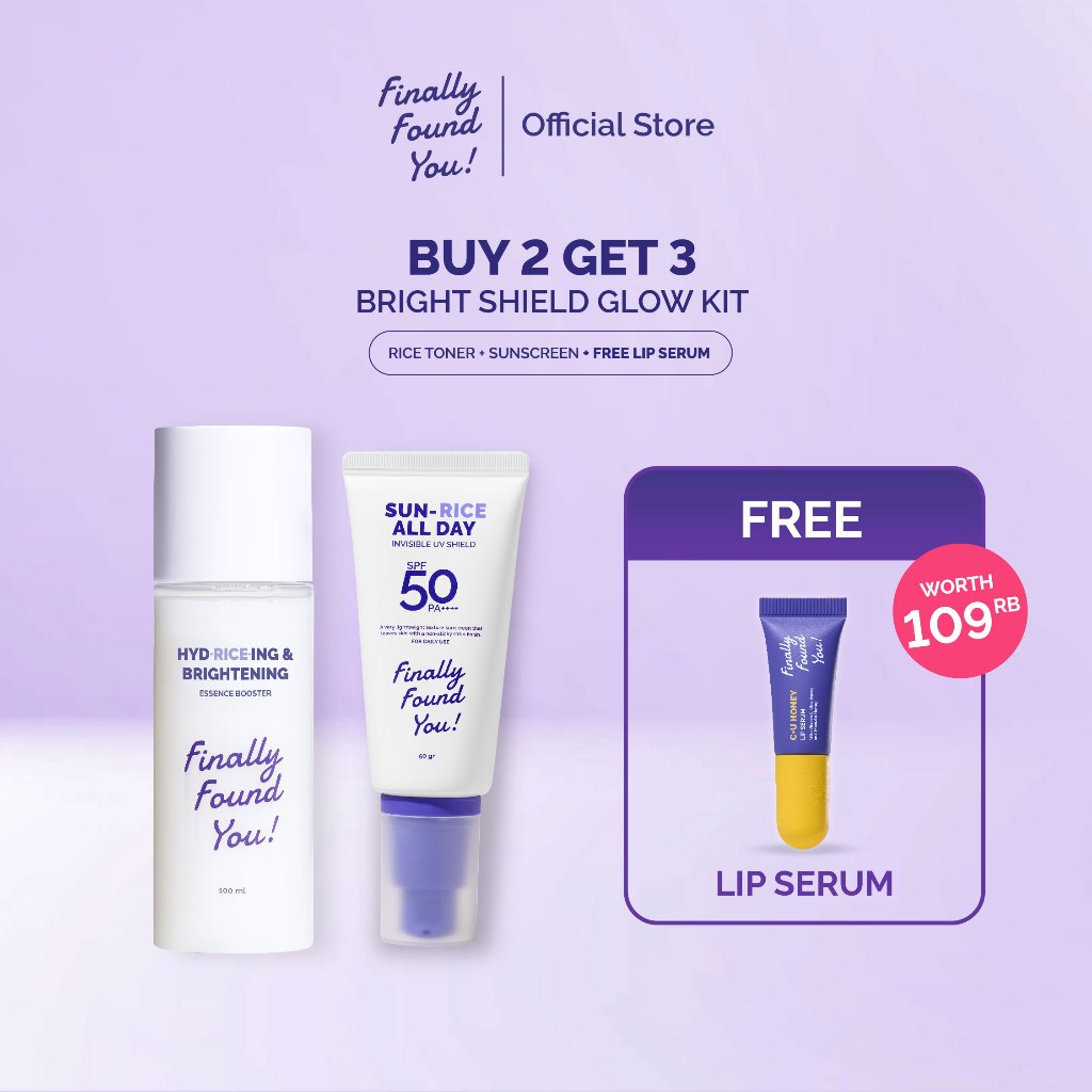 [BUY 2 GET 3] Finally Found You! Bright Shield Glow Kit Free Lip Serum:  (Rice Toner 100mL + SUN-RICE ALL DAY Invisible UV Shield SPF 50 PA++++)