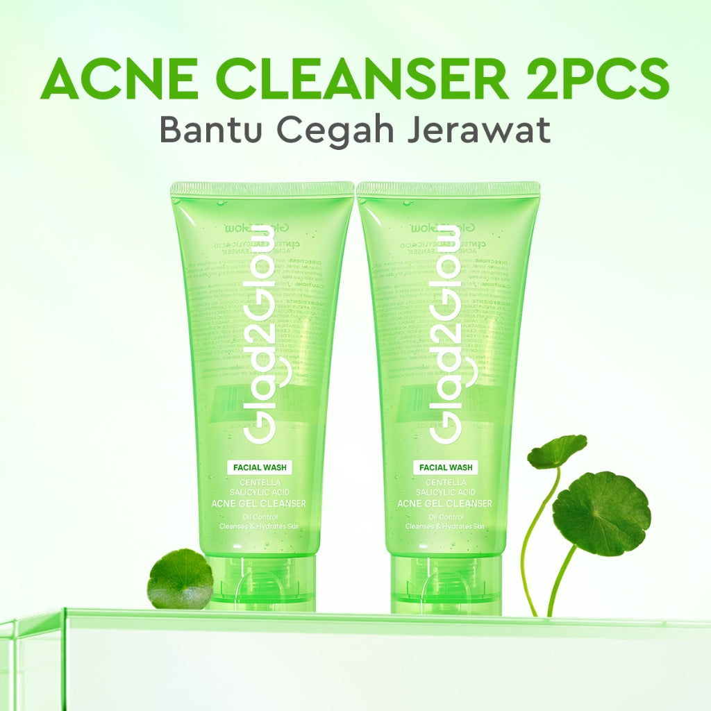 Glad2Glow Centella Salicylic Acid Acne Gel Cleanser  facial wash skincare face wash sabun cuci muka cleansing balm exfoliating exfoliasi wajah sabun muka pembersih wajah merawat serta membantu menenangkan jerawat g2glow official store
