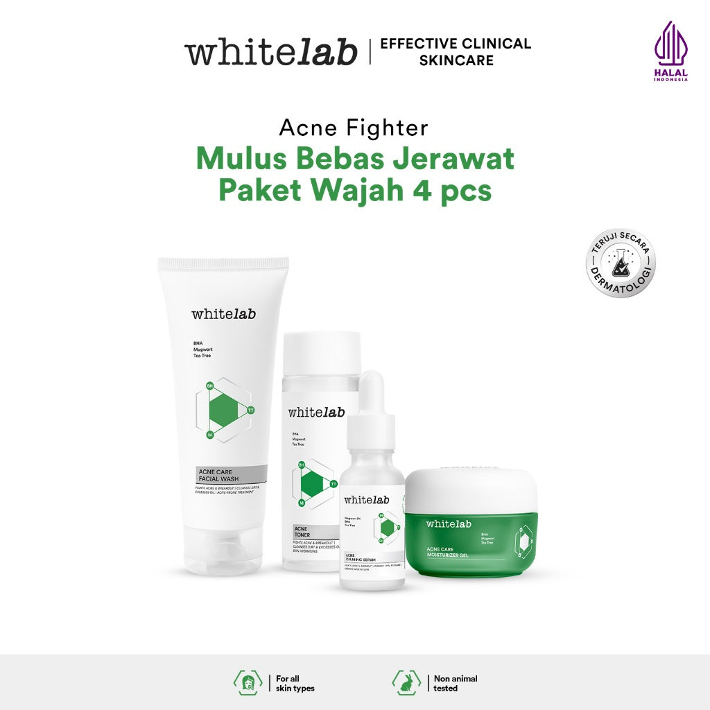 Whitelab 4 pcs Paket Acne - Facial Wash, Toner, Serum, Moisturizer Paket Skincare