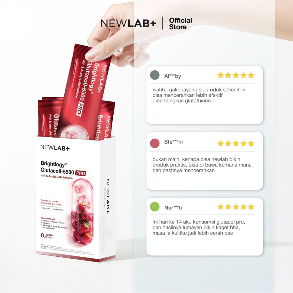 [FREE GIFT New Launch]  NEWLAB Brightlogy GlutaColl-5500 - PRO | Collagen Glutathione Drink | 13X Efektif Kulit Cerah & Sehat | S-Acetyl-L-Glutathione|Efektif Memutihkan 13X|14 - 28 Sachet
