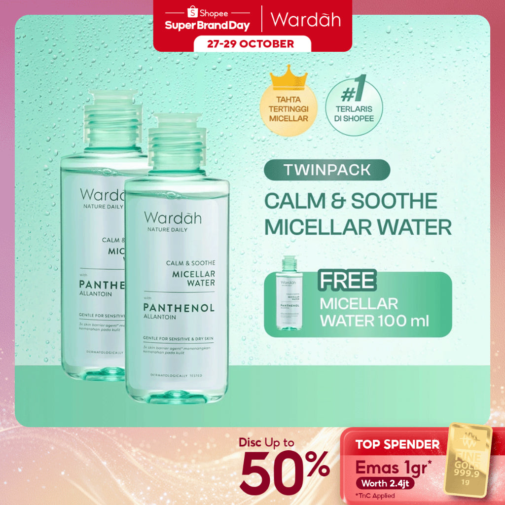 [TWINPACK] WARDAH Micellar Water 100ml All Series - Perfect Bright, Calm and Soothe Nature Daily, Acnederm, Lightening Oil Infused - Pembersih Wajah Make Up Remover Waterproof Tanpa Bilas - Skincare