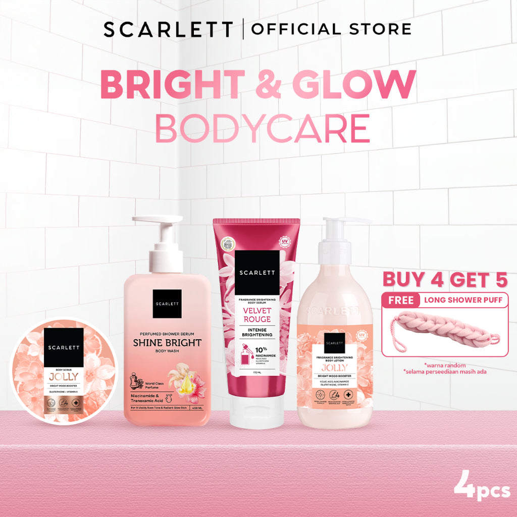 SCARLETT Top Picks Glow Body Care Series 5in1 Body Scrub + Shower Gel/Shower Scrub + Exfoliate + Body Serum + Body Lotion Paket Lengkap Fragrance Body Care | Aroma Wangi Mewah Tahan 12 Jam Mencerahkan Melembabkan Menutrisi Kulit