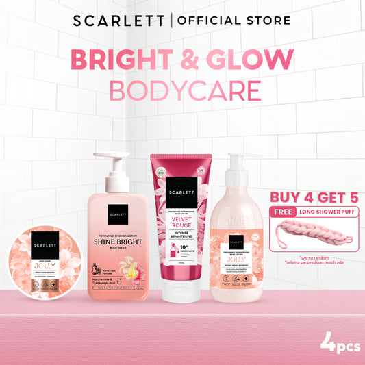 SCARLETT Top Picks Glow Body Care Series 5in1 Body Scrub + Shower Gel/Shower Scrub + Exfoliate + Body Serum + Body Lotion Paket Lengkap Fragrance Body Care | Aroma Wangi Mewah Tahan 12 Jam Mencerahkan Melembabkan Menutrisi Kulit