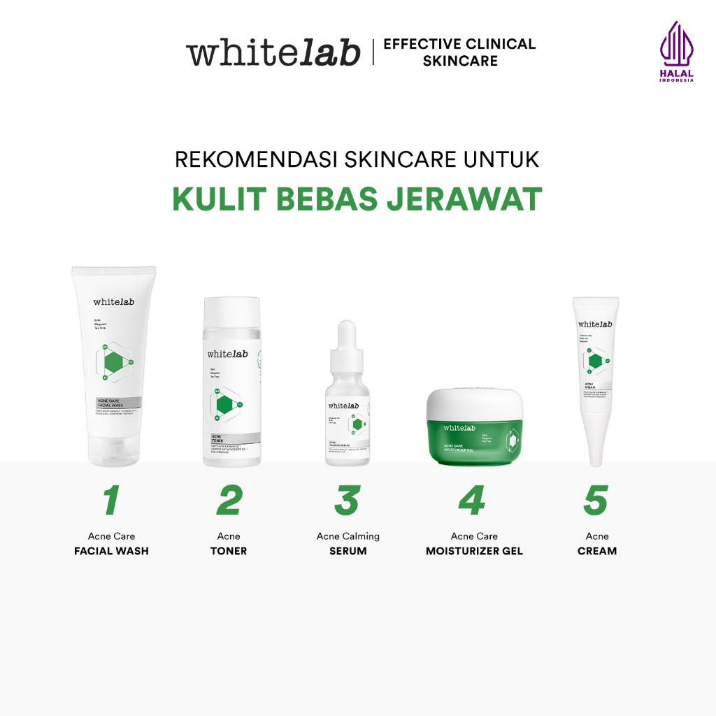 Whitelab 5 pcs Paket Acne Lengkap - Facial Wash, Toner, Serum, Moisturizer, Acne Cream Paket Skincare