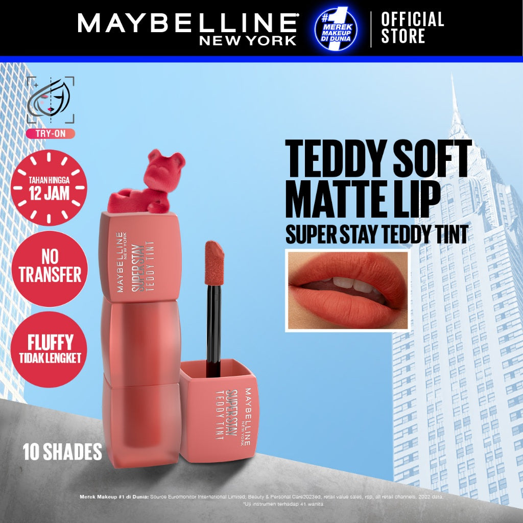 MAYBELLINE OFFICIAL Superstay Teddy Tint 5 mL - Teddy Soft Matte Tahan 12 Jam Lipstick Lipcream Lipstik Perfect Lip Tint