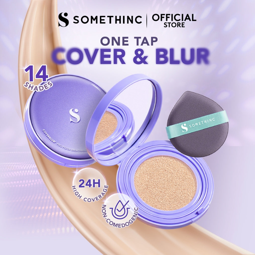 [BARU!] SOMETHINC COVERBLUR Pro Filter Breathable Cushion SPF 40 PA++++  - Seamless Cushion Dengan High Coverage | Smooth Satin Finish, Ringan Digunakan Di Wajah, Tahan Lama, Non comedogenic & Mengandung skincare