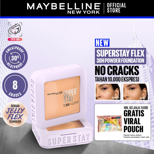 [BARU!] MAYBELLINE OFFICIAL Superstay Flex Powder 30H Longwear Powder Foundation Two-Way Cake Oil Control Transferproof Waterproof Full Coverage Setting Matte Makeup