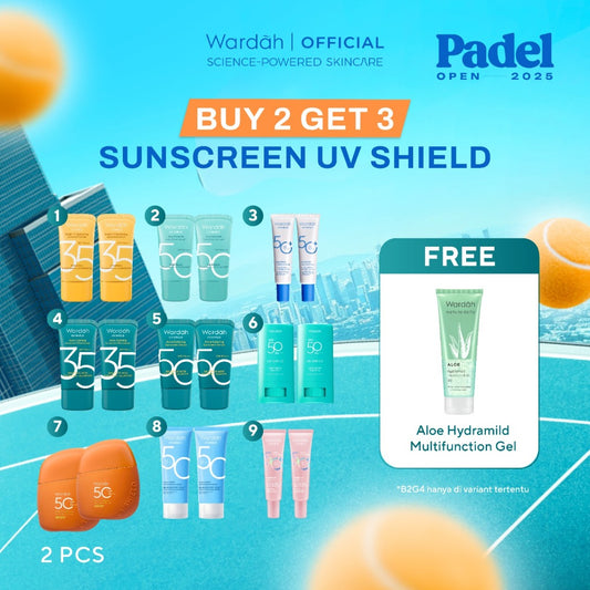 TWINPACK Wardah UV Shield Airy Smooth, Acne Calming, Aqua Fresh, Essential, Tone Up, Physical Sunscreen - Skincare