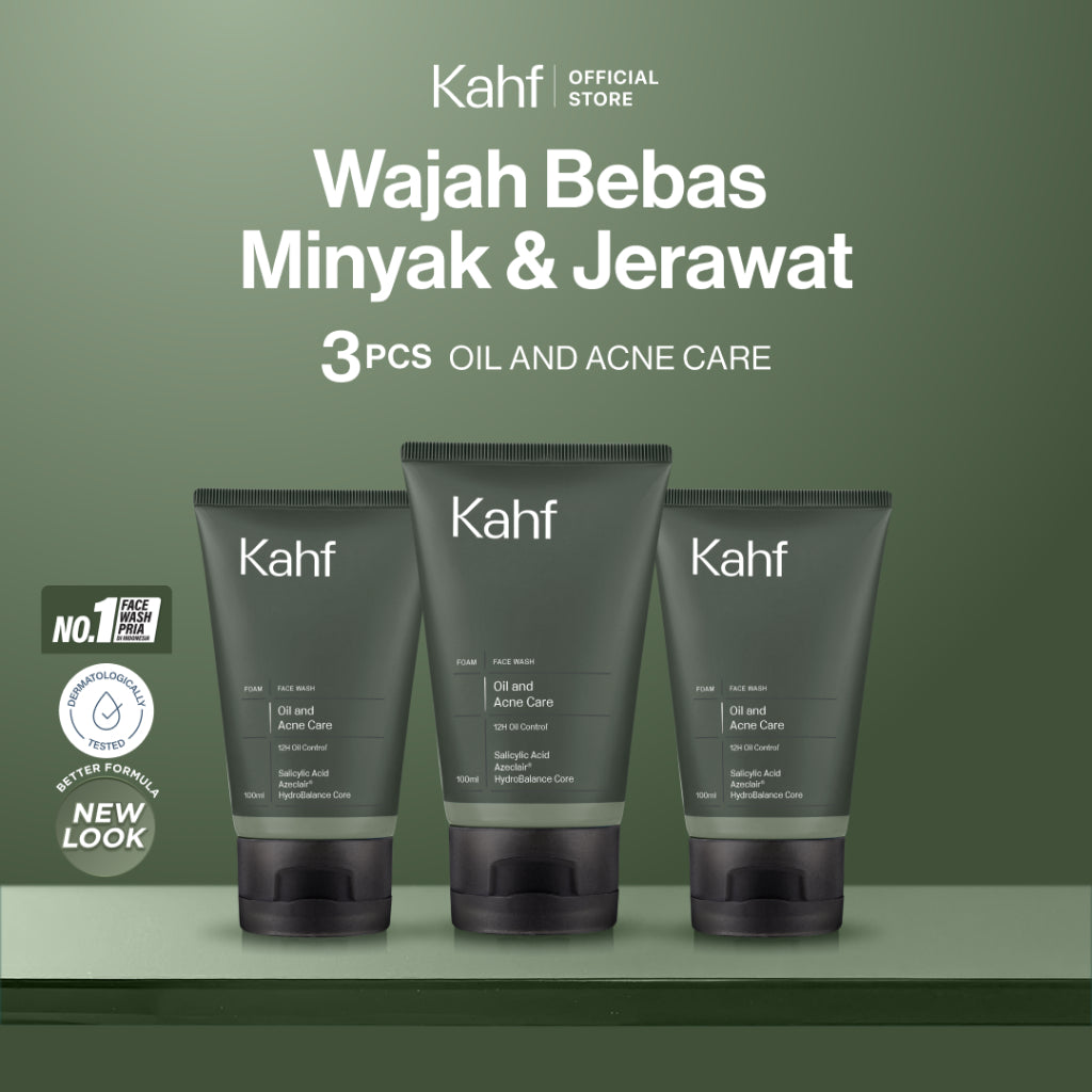 [SPECIAL 11.11 : B3G4 - KAHF BUNDLE 3IN1 PAKET FACIAL WASH] Triple Pack Face Wash 100 ml - Sabun Cuci Muka Pria Brightening, Acne, Oily, Comedo, Sensitive Skin - Wajah Glowing, Jerawat Hilang, Bebas Minyak - Gentle Cleanser Low pH for Daily Use
