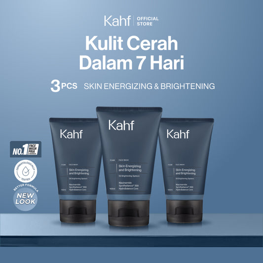 [SPECIAL 11.11 : B3G4 - KAHF BUNDLE 3IN1 PAKET FACIAL WASH] Triple Pack Face Wash 100 ml - Sabun Cuci Muka Pria Brightening, Acne, Oily, Comedo, Sensitive Skin - Wajah Glowing, Jerawat Hilang, Bebas Minyak - Gentle Cleanser Low pH for Daily Use