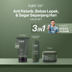 [KAHF BUNDLE 3IN1 PAKET BEBAS KUSAM : ANTI KETARIK, BEBAS LEPEK, & SEGAR SEPANJANG HARI] Paket Grooming (Pomade/Hair Powder + Face Wash + Deodorant) - Approved by Barber and Suitable for Daily Use