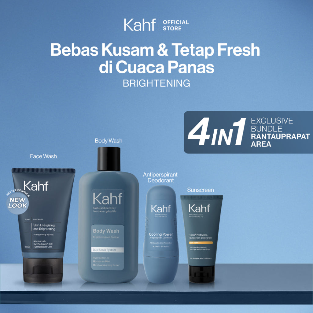 [EXCLUSIVE BUNDLE FOR RANTAUPRAPAT AREA] Kahf 4in1 Paket Bebas Kusam & Tetap Fresh di Cuaca Panas (Face Wash + Sunscreen + Deodorant + Body Wash) - Suitable for Daily Use