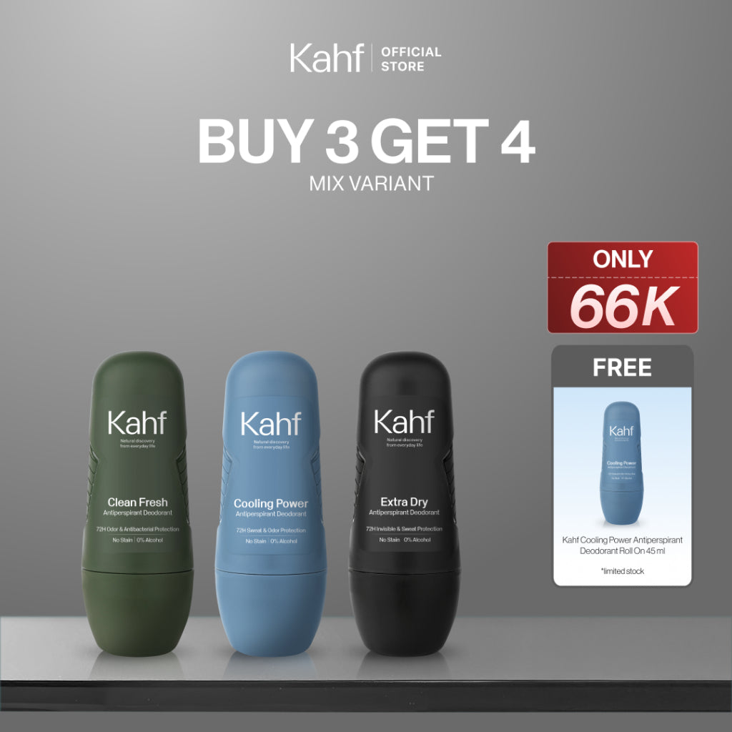 [SPECIAL 11.11 : B3G4 - KAHF BUNDLE 3IN1 PAKET DEODORANT] Triple Pack Kahf Deodorant Roll On Antiperspirant 45 ml - 3 pcs Deodoran Pria - Deo Anti Iritasi, Anti Bau, Fresh, Bebas Keringat, Wangi - Suitable for Daily Use