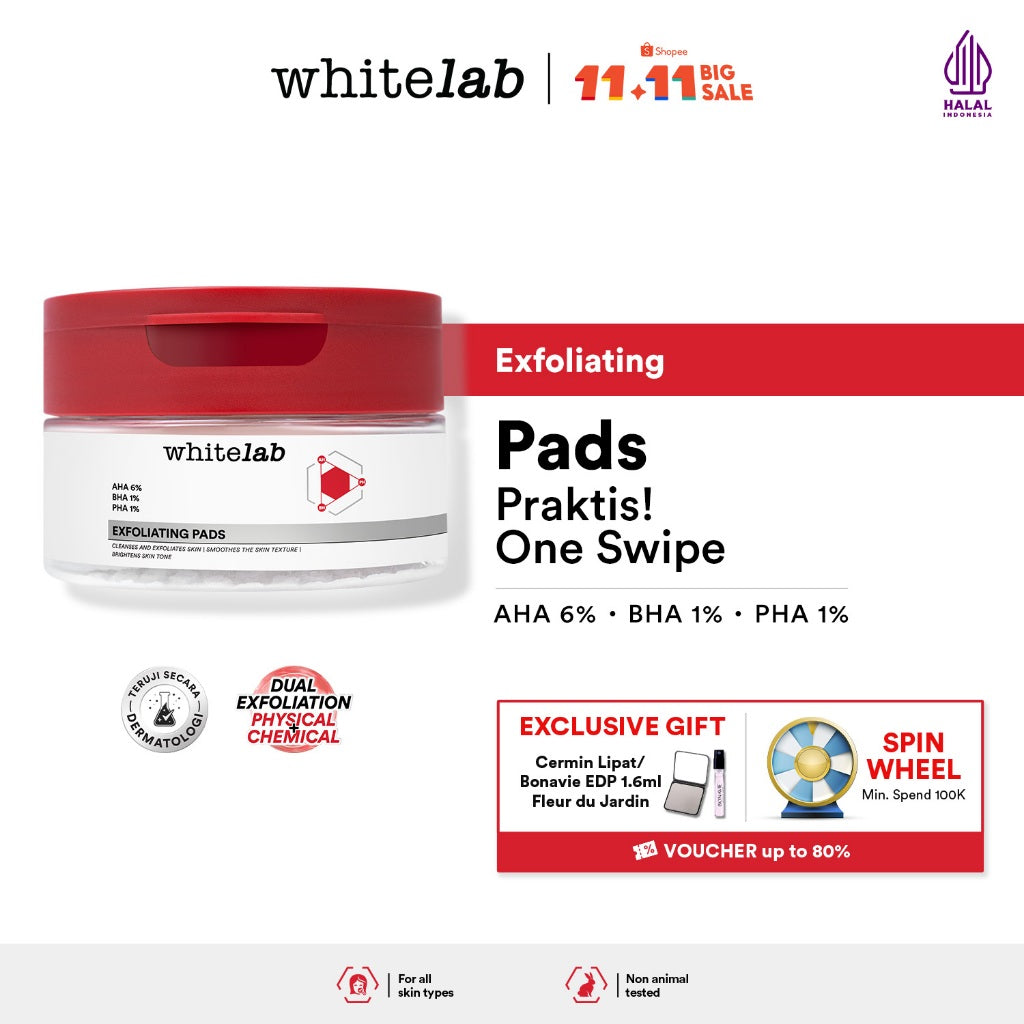 Whitelab Exfoliating Pads Peeling AHA BHA PHA - Pads Eksfoliasi Pengangkat Sel Kulit Mati Memperbaiki Tekstur Kulit & Komedo [BPOM]