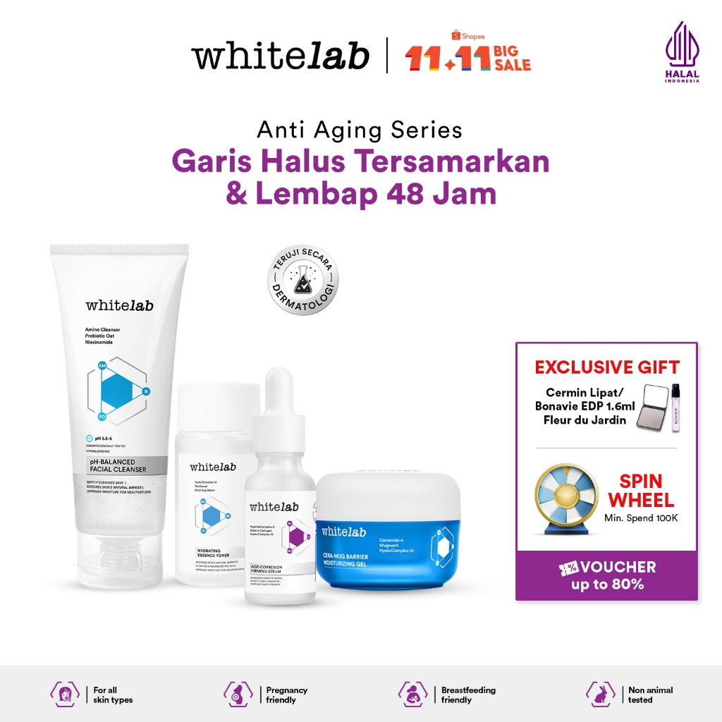 Whitelab 4 pcs Anti Aging Series - Facial Cleanser, Essence Toner, Serum, Moisturizer Paket Skincare