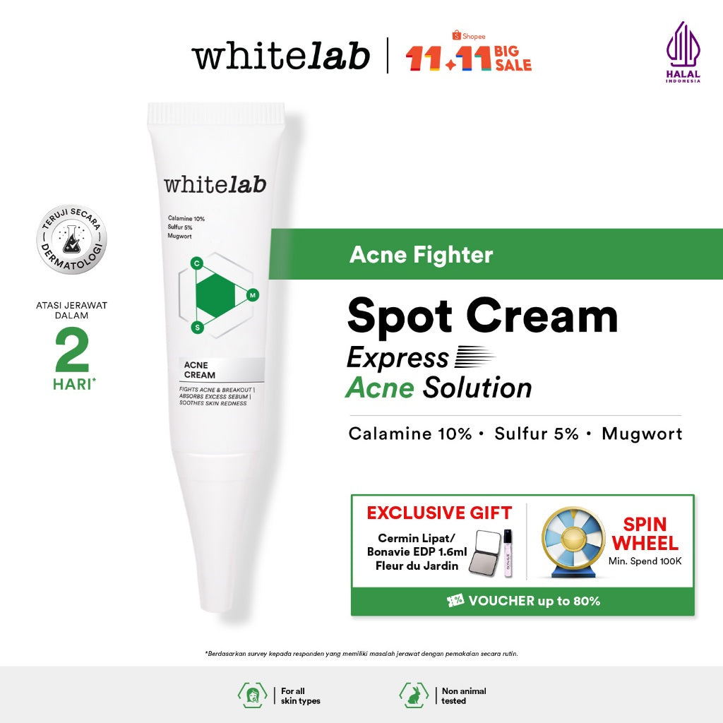 Whitelab Acne Cream - Krim Totol Atasi Jerawat dalam 2 Hari dengan Sulfur, Calamine & Mugwort [BPOM]
