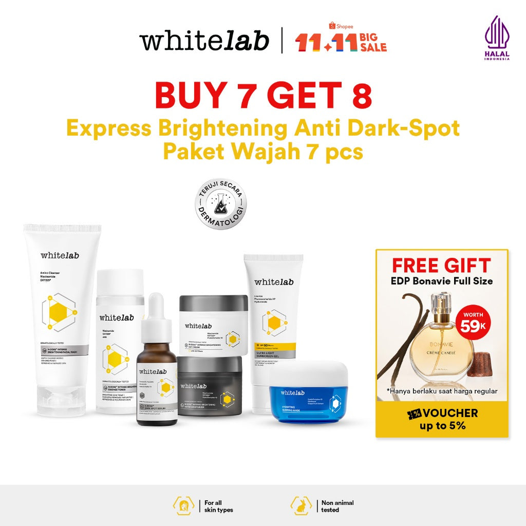 Whitelab Paket Wajah Brightening Niacinamide Facial Wash, Toner, Serum, Moisturizer, Sunscreen, Sleeping Mask - 7 pcs N-Dose+ 2.0 Skincare
