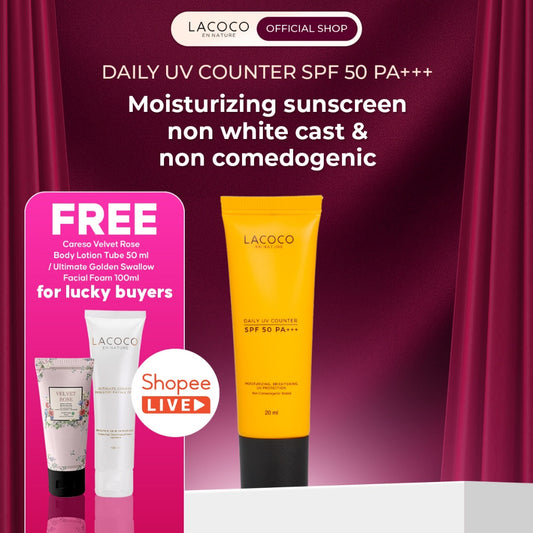 Lacoco Sunscreen Daily UV Counter SPF 50 PA+++ - Sunscreen Non Comedogenic/Melindungi Kulit dari Sinar UV