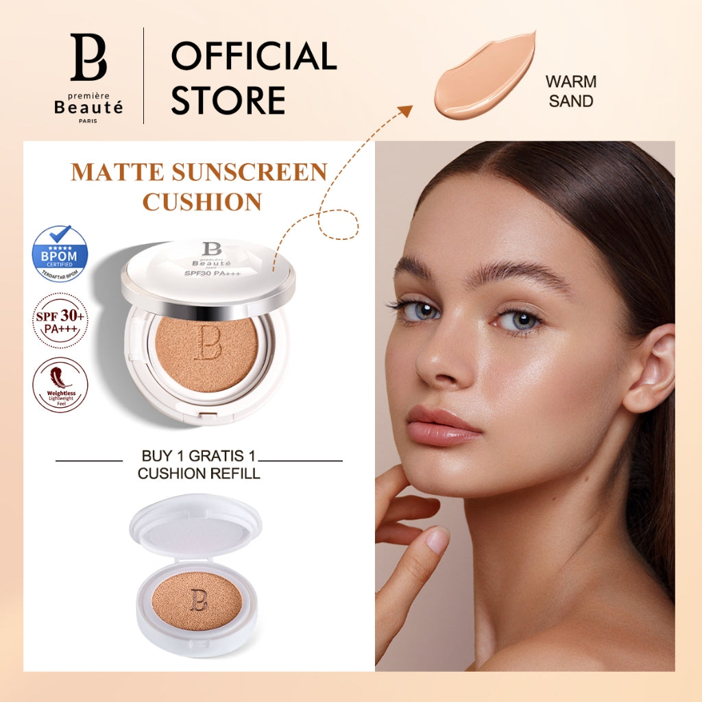 PREMIERE BEAUTE [NEW SHADE] Sunscreen Cushion Warm Sand SPF30 PA+++ [Buy 1 Gratis 1 CUSHION REFILL] Foundation 24H Long-lasting Perfect Cover Oil-Control Matte Waterproof Sweatproof Finish Poreless Cushion Refill BB CC Cream Makeup
