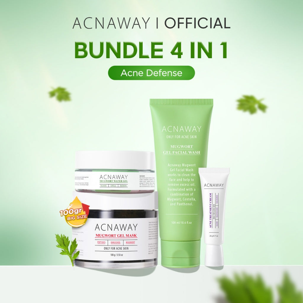 ACNAWAY Bundle 4 in 1 Acne Care, Defense & Basic Skincare | Rangkaian Lengkap untuk Kulit Berjerawat & Sensitif facial wash cleanser moisturizer gel moist cream acne spot acne treatment gel mask mugwort masker