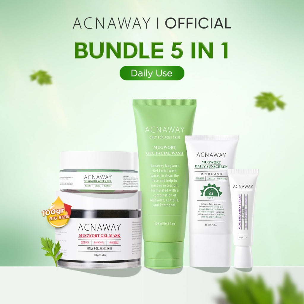 ACNAWAY Bundle 5 in 1 Ultimate Acne Care – Rangkaian Skincare Jerawat Komplit Untuk Semua Jenis Kulit | Dry Skin Kit, Oily Skin Kit, Daily Skin Solution | facial wash cleanser moisturizer gel moist cream sunscreen acne spot acne treatment gel mask masker