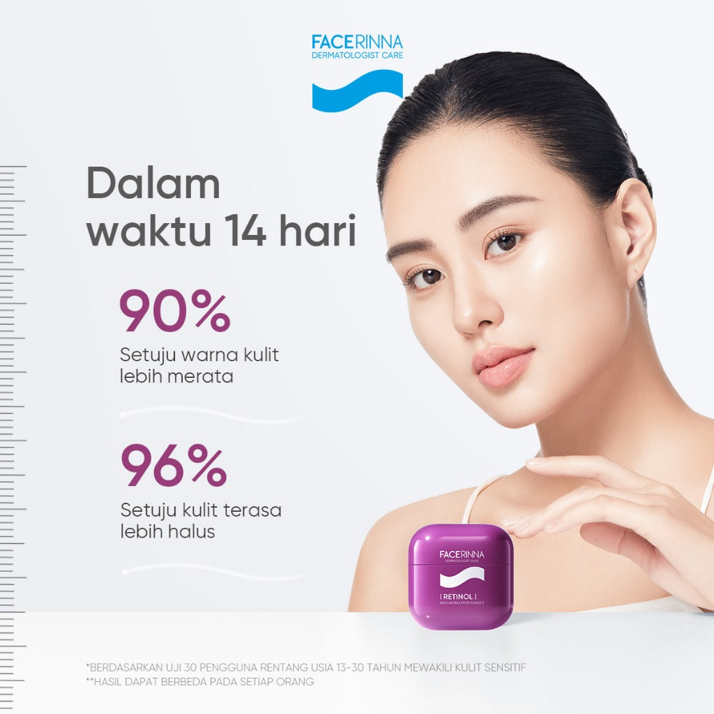 FACERINNA Retinol Anti-Aging Moisturizer | Kerutan Memudarkan Garis Halus Meratakan Warna Kulit Menghaluskan Tekstur Kulit Mencerahkan Flek Hitam Melembapkan Menjaga Elastisitas Kulit Membantu Regenerasi Kulit Menghidrasi Kulit Kering Skincare BPOM