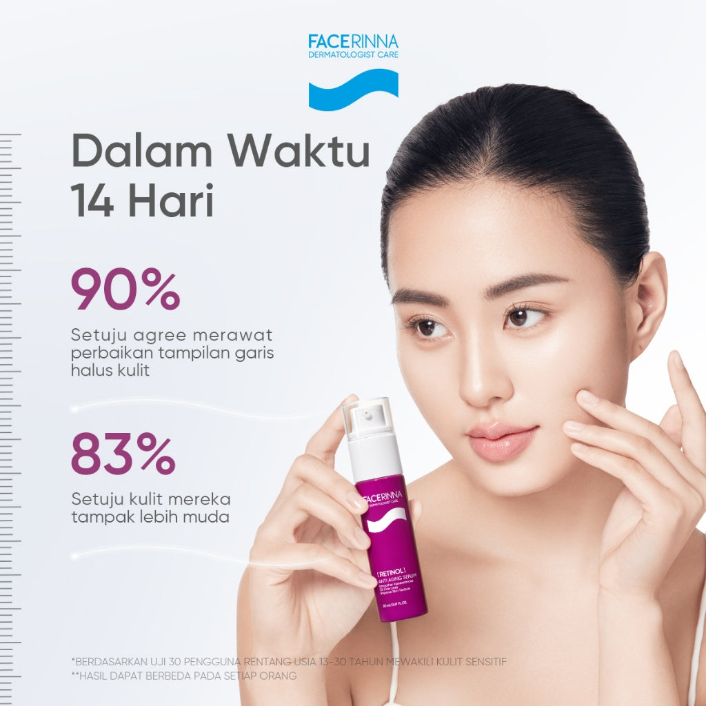 FACERINNA Retinol Anti Aging Serum 20ml | Skin Renewal Gentle Serum Retinoid Anti-Aging | Menghaluskan Tekstur Kulit Menyamarkan Garis Halus & Kerutan Meratakan Warna Kulit Merawat jerawat Mengurangi Kemerahan Merawat Kulit Berjerawat with Pure Retinol