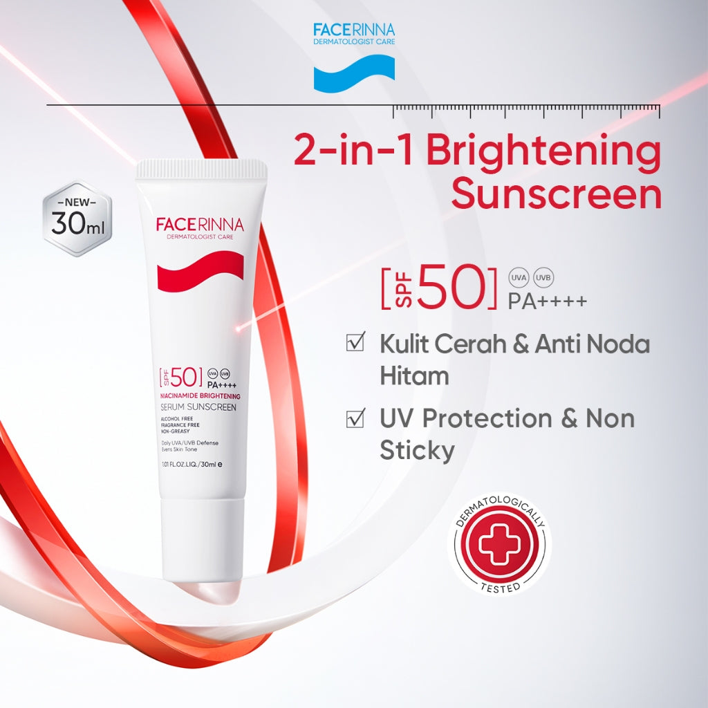 [Big Size 50ML]Facerinna Niacinamide Brightening Serum Sunscreen SPF 50 PA++++ | Proteksi UV  Daily UV Defense Physical Sunscreen Menyerap Cepat Mencerahkan Fades Dark Spots Tone Up Cream Sunscreen Wajah Sunblock Kulit Berminyak berjerawat/Sensitif