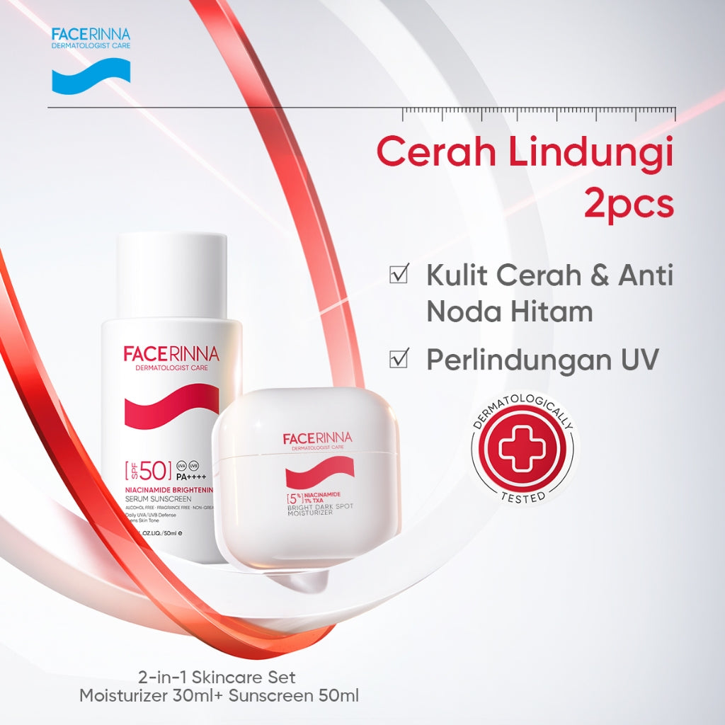 FACERINNA 2pcs Skincare Duo | Moisturizer + Sunscreen | B5 Repair Niacinamide Brightening Proteksi UV Daily UV Defense Physical Sunscreen Menyerap Cepat Mencerahkan Fades Dark Spots Tone Up Cream Sunscreen Wajah Sunblock Kulit Berminyak berjerawat/Sensiti
