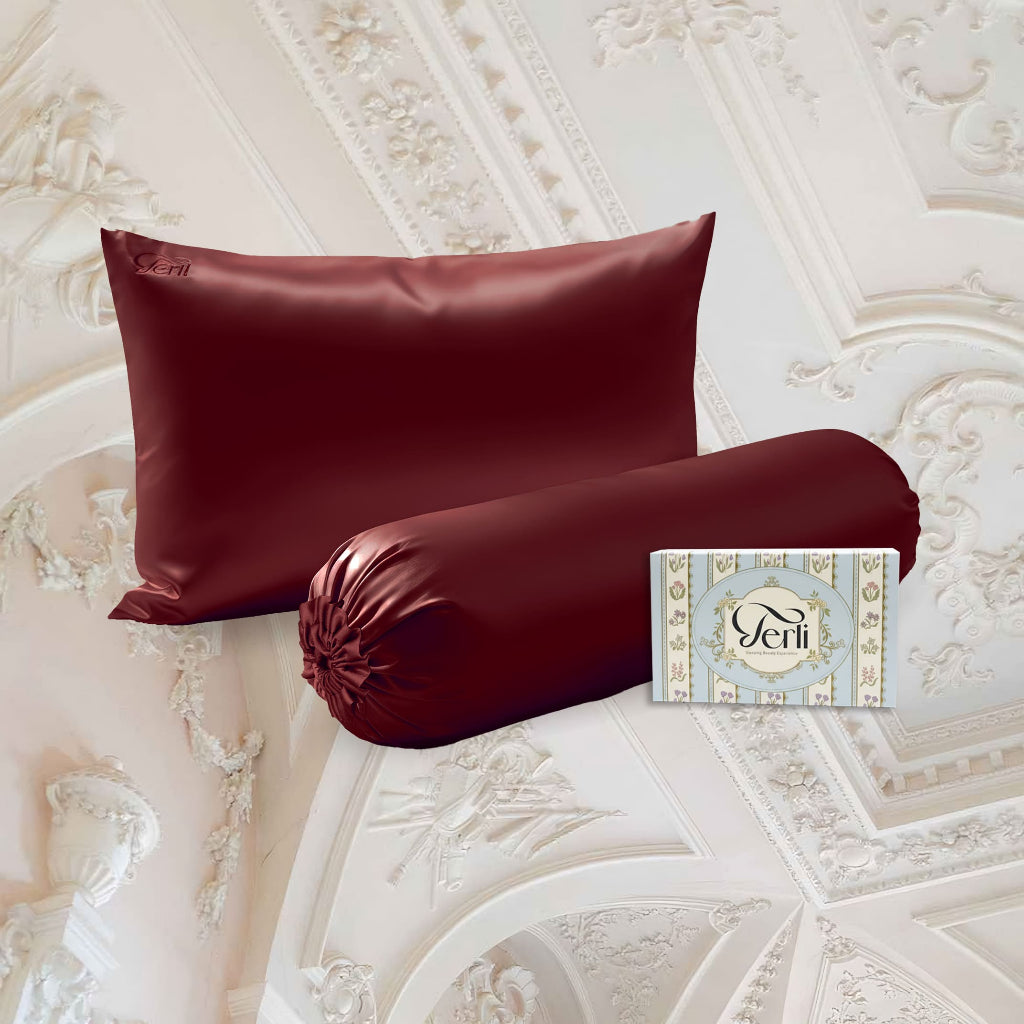 BUNDLE Sarung Bantal dan Guling Set PREMIUM Satin Silk Beauty Boost Pillowcase dan Bolster Case (Standard Size)