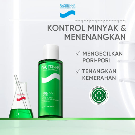FACERINNA Salicylic Acid Acne Toner 100 ml | Centella Acne Calming Toner Wajah Pore Refining Oil Control Anti-Acne | Acne Jerawat untuk Mengontrol Minyak & Meredakan Kemerahan Acne Treatment Gentle Exfoliating Exfoliasi Wajah Clarify & Refine Pores