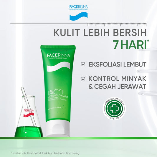 FACERINNA Salicylic Acid Acne Gel Cleanser 70ml / 120ml  | Gentle Sabun Cuci Muka Menenangkan Jerawat Mengontrol Minyak & Menghilangkan Komedo Oil Control Clean Calming Down Facial Wash Skincare Face Wash Cleansing Balm Pembersih Wajah  | Panthenol Gentl
