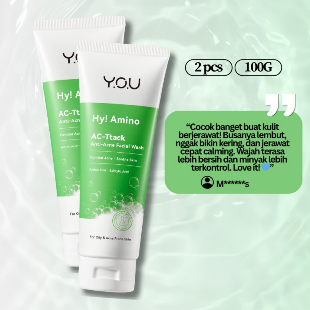 Y.O.U HY! Amino Facial Wash Series | Ac-Ttack | Glo-Win | Glowing Gentle | Contr-Oil | Bye-Byeteria Brightening | 2% Niacinamide | 1.5% BHA Fight Acne | 20% Centella