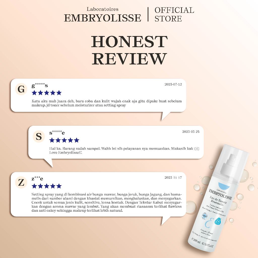 Embryolisse Beauty Water Rosemalis / Eau De Beaute Rosamelis 200ml – Beauty Water + Face Mist + Makeup Stay Lock + Smoothing Anti Aging + Glowing + Facial Spray + Setting Spray + Anti Crack Rekomendasi MUA dan Artist Hollywood - 1x