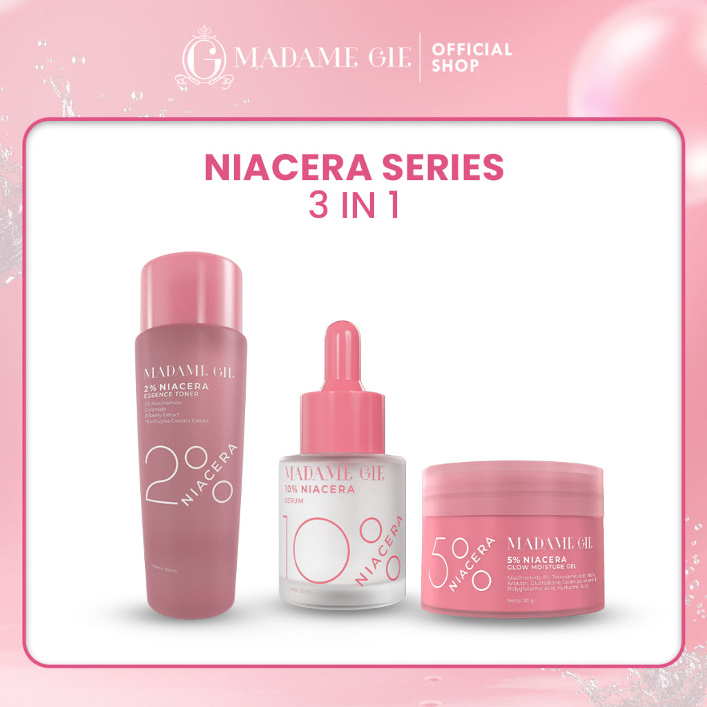 Madame Gie Niacera Bundle All in 1 Skincare Complete Mencerahkan Wajah - Niacera Moisturizer + 10%Niacera Serum + 2%Niacera Essence Serum