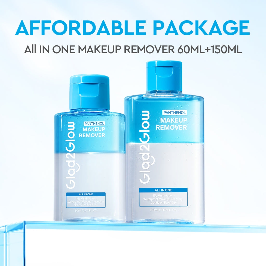 [NEW LAUNCH]Glad2Glow All IN ONE MAKEUP REMOVER Untuk Semua Kulit Lembut cleansing oil Micellar water Penghapus Makeup Waterproof Hapus Riasan Tahan Air dengan dan Dual-Phase Makeup Melting Solution Tanpa Iritasi untuk Kulit Sensitif g2glow official store