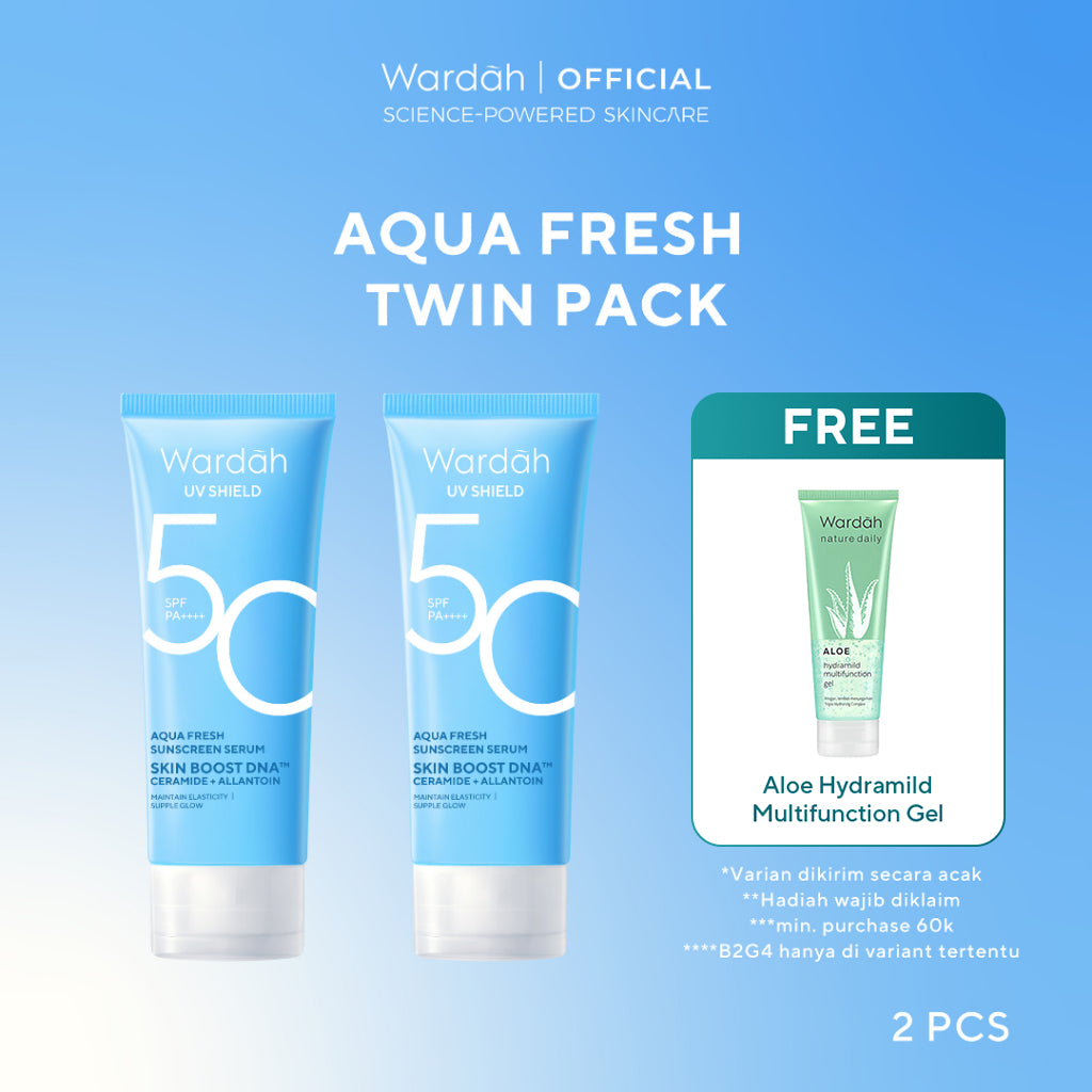 TWINPACK Wardah UV Shield Airy Smooth, Acne Calming, Aqua Fresh, Essential, Tone Up, Physical Sunscreen - Skincare
