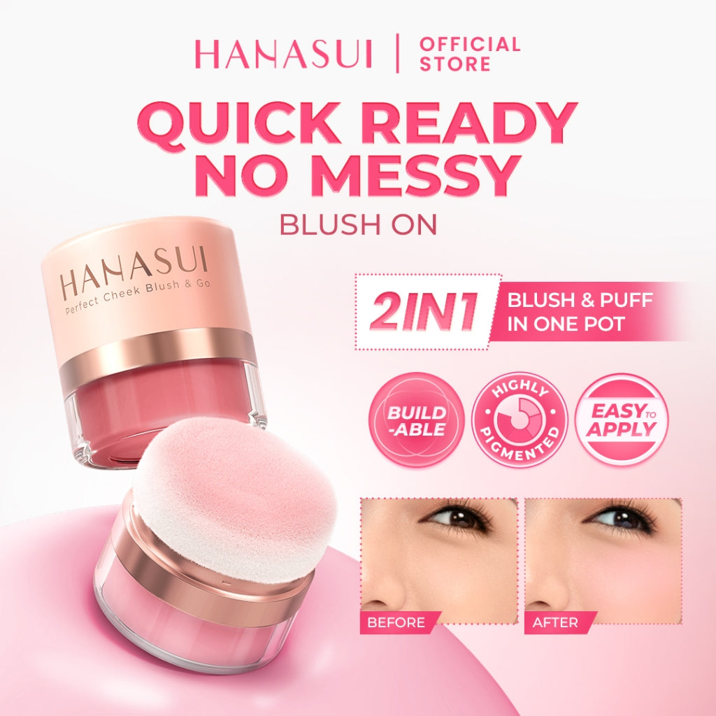 Hanasui Perfect Cheek Blush & Go Powder - Blush On Powder Natural Radiant Finish Melembabkan Cerah Antioksidan